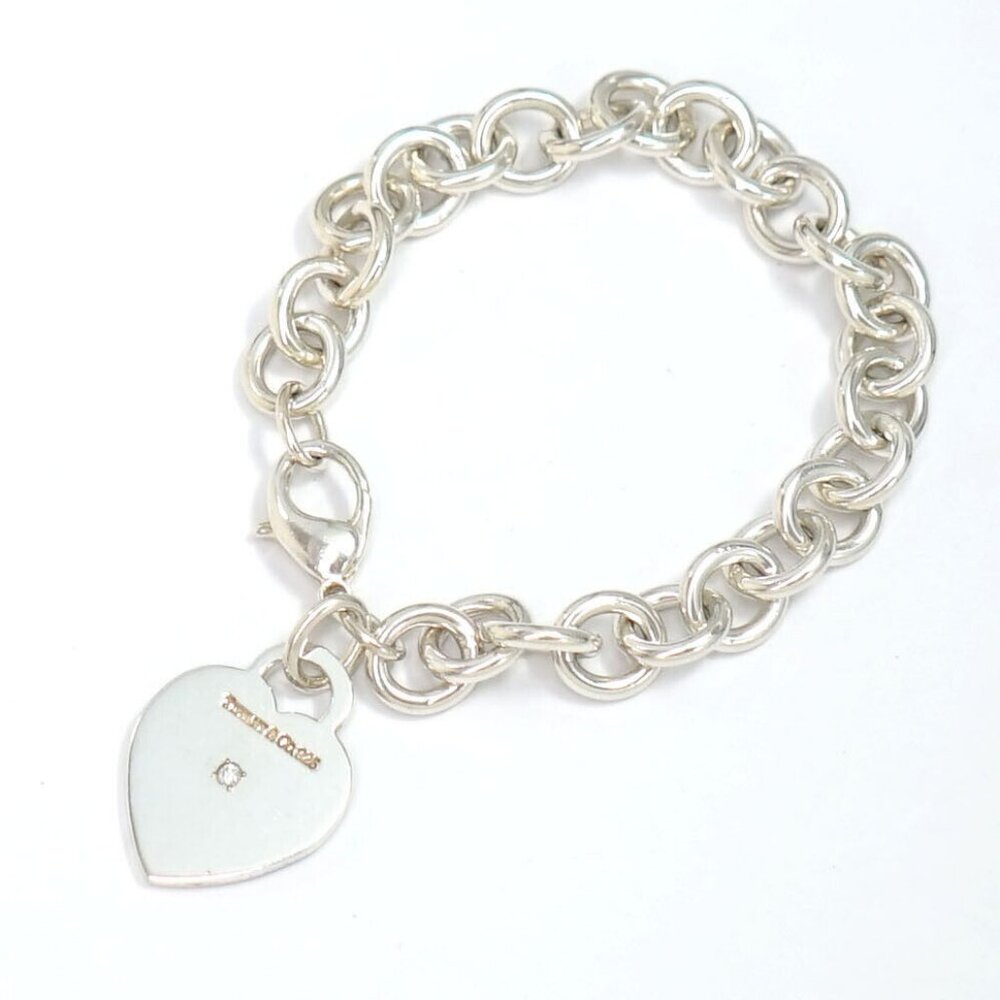 Tiffany & Co. Heart Tag Diamond Chain Bracelet 6.8" Silver 925 Auth w/Box - Picture 2 of 7